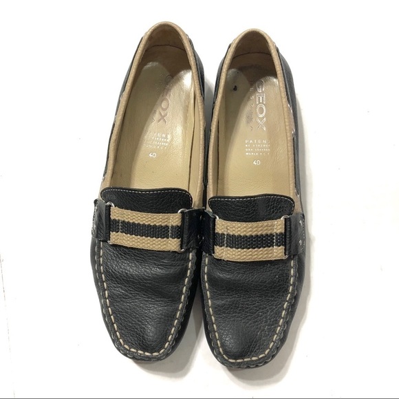 Geox Leather Loafers Sz 40 Driving Black Tan - Picture 1 of 7